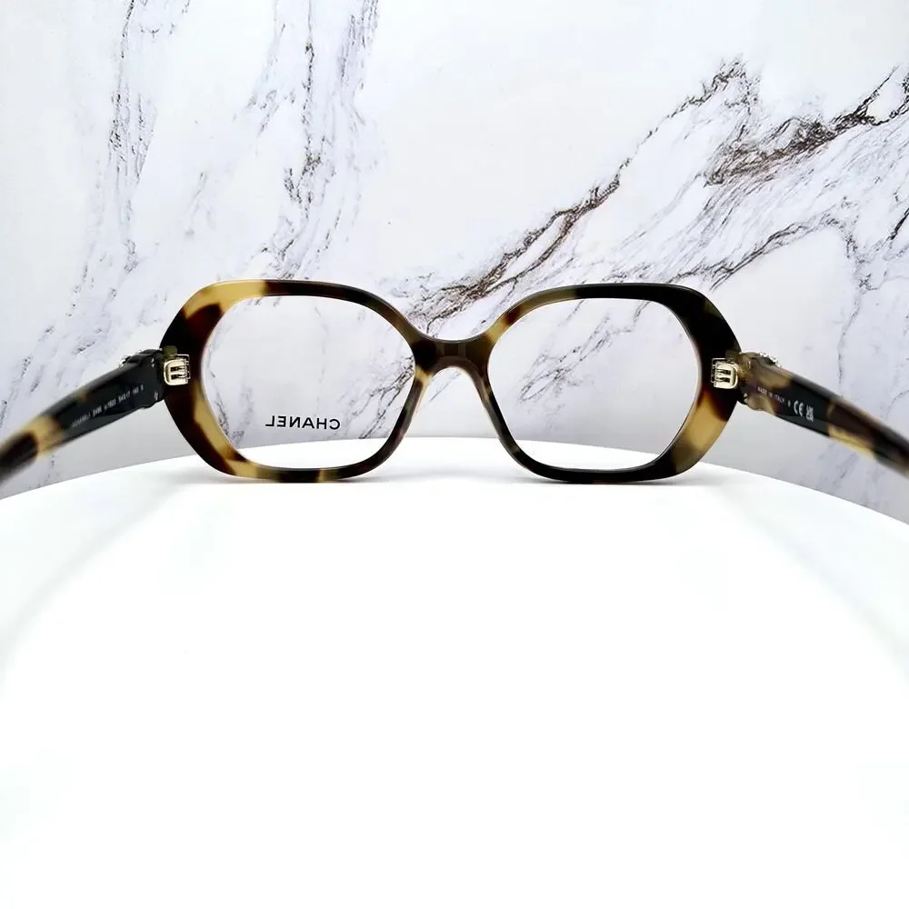 New CHANEL Eyeglasses Brown Gold Chain CC Square Acetate Womens - Picture 13 of 16